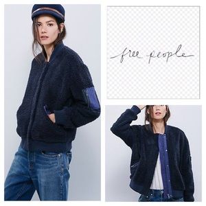 Free People Teddy Aviator Jacket in Navy